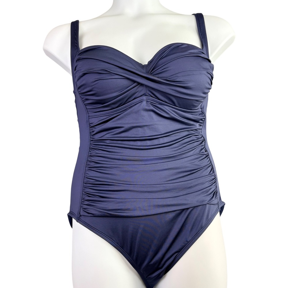 Sonnet Shores 14 Navy Blue One Piece‎ Swimsuit Ruched Slimming Sweetheart NWT